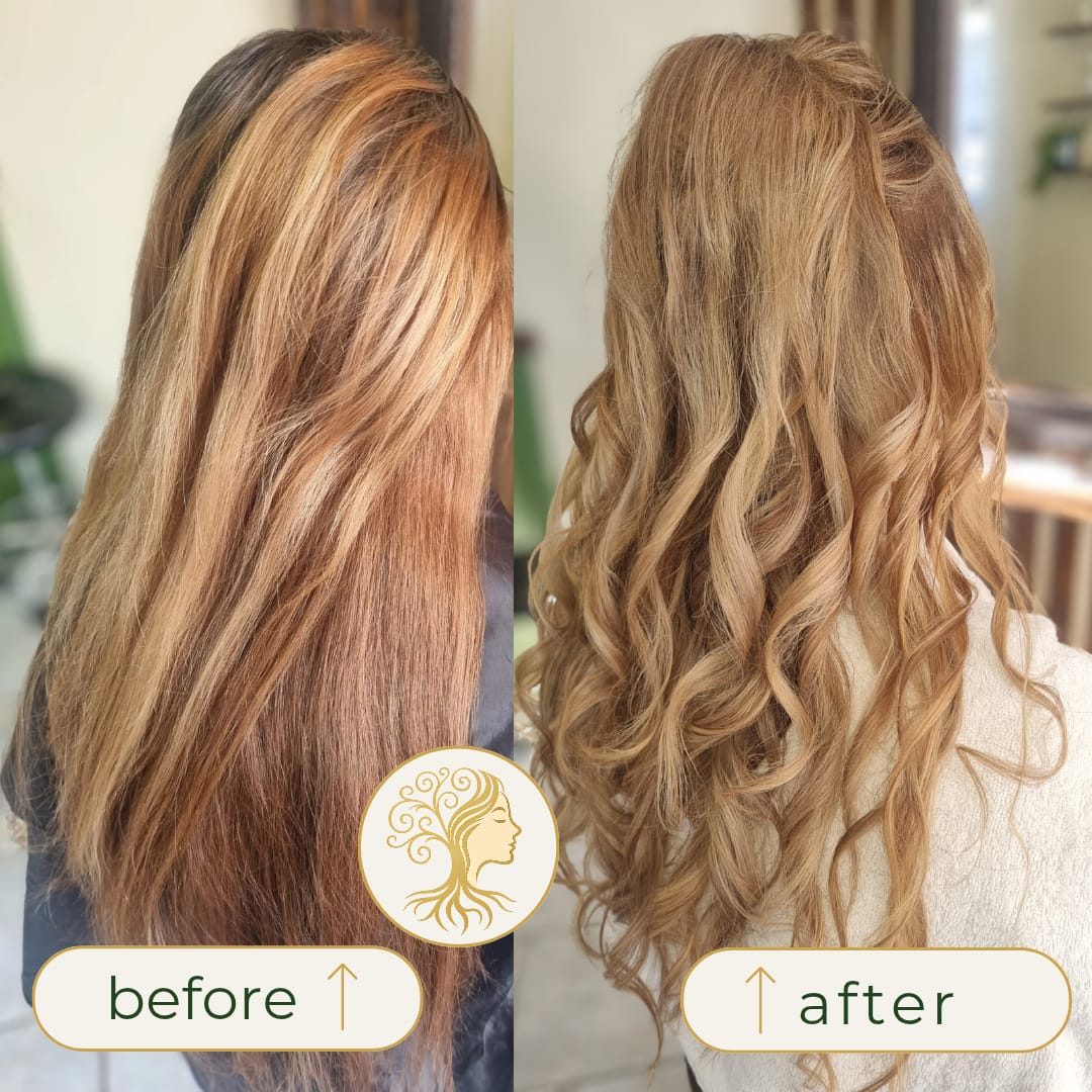 Before and after hair transformation by Rooted Hair Studio