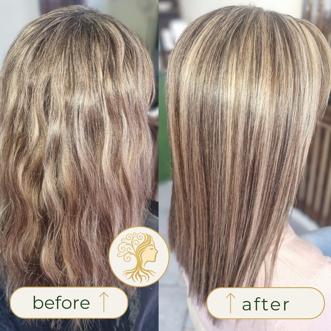 Before and after hair transformation by Rooted Hair Studio