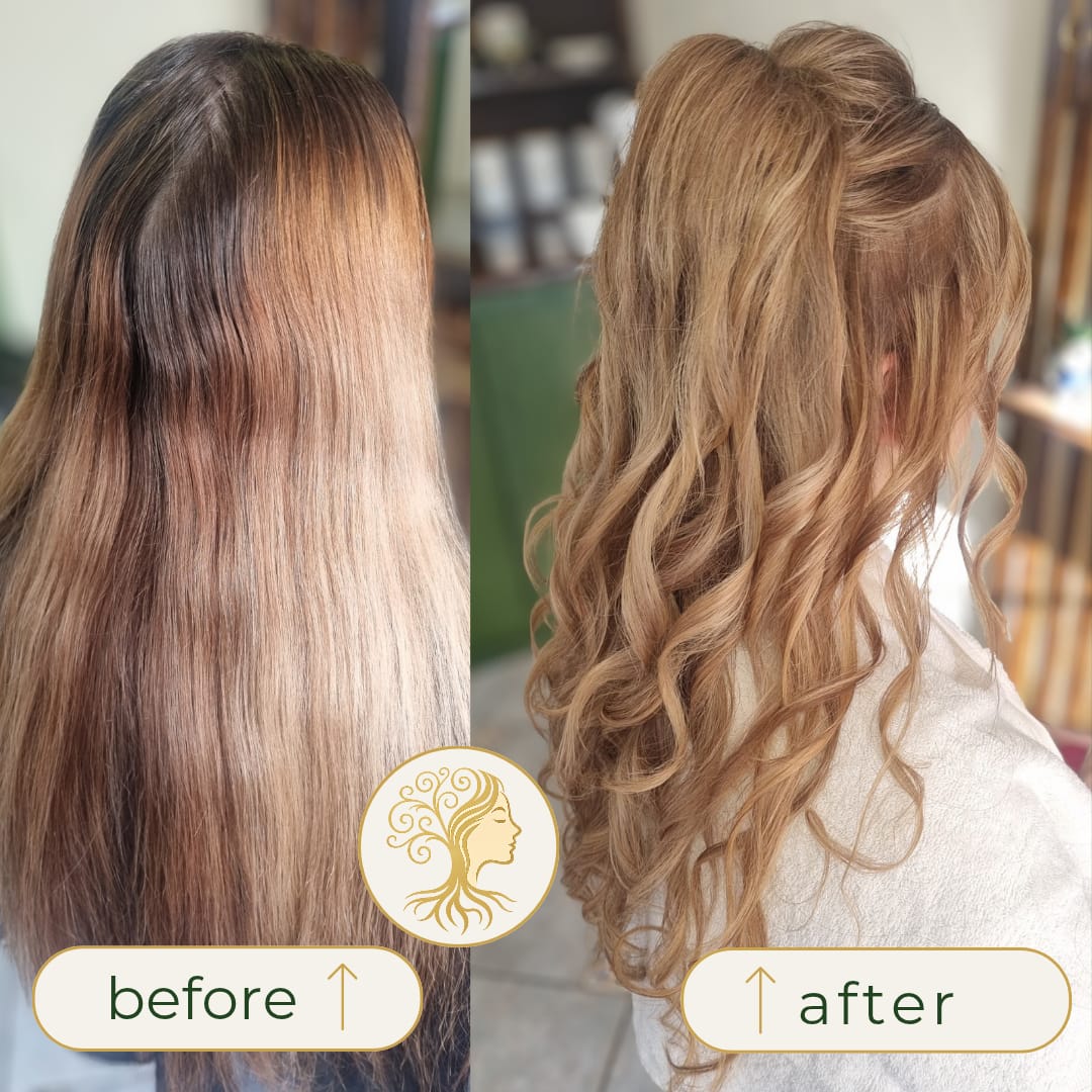 Before and after hair transformation by Rooted Hair Studio