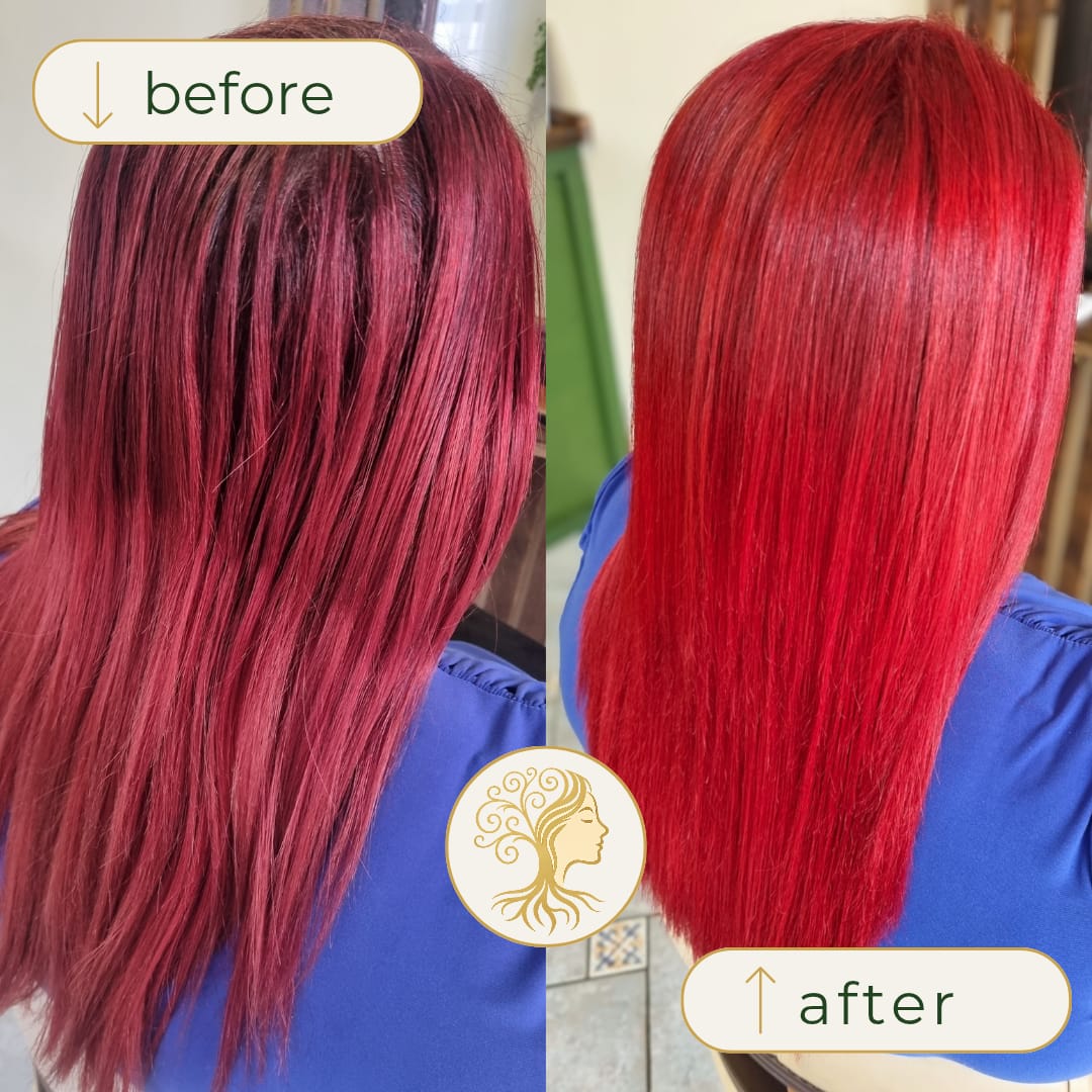 Before and after hair transformation by Rooted Hair Studio