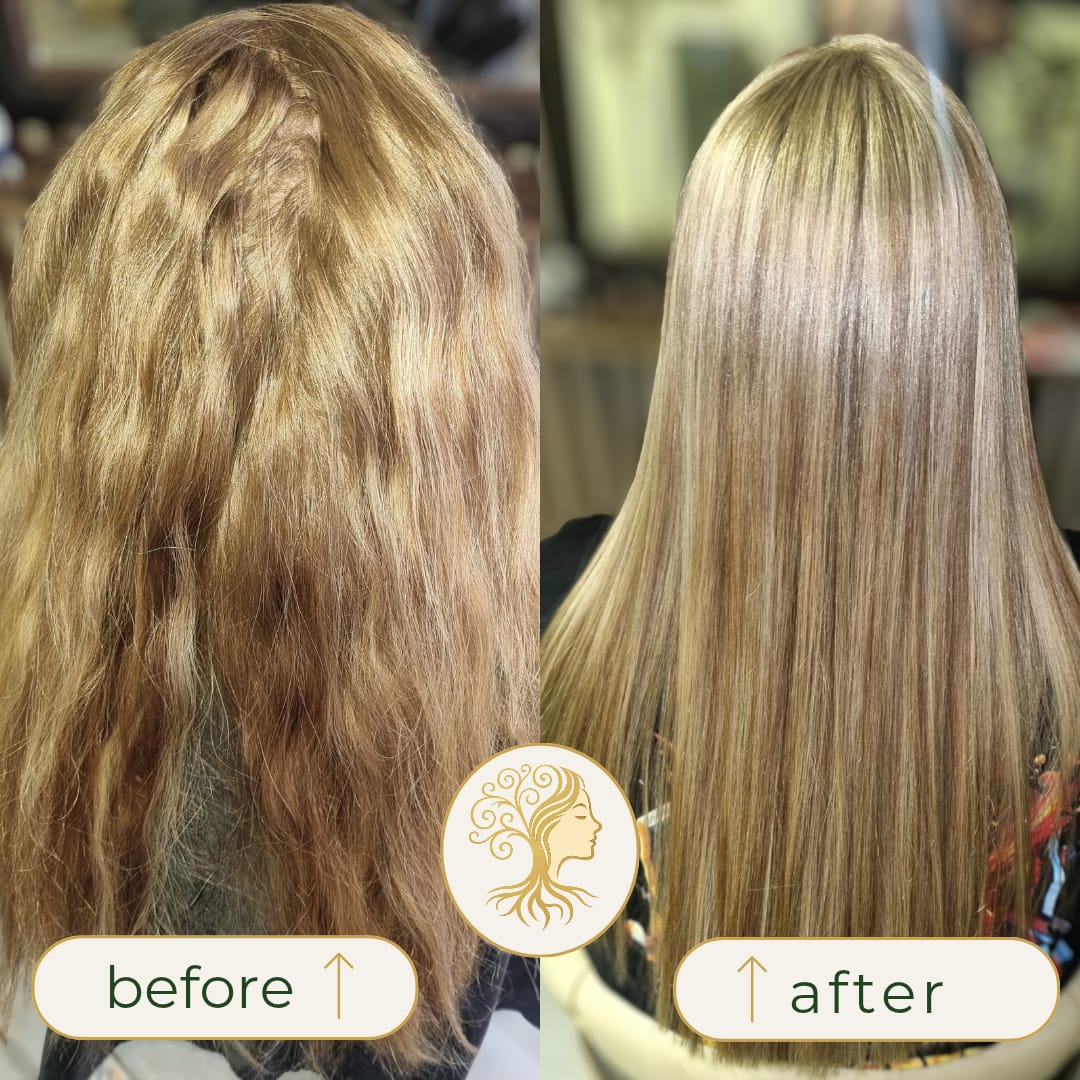 Before and after hair transformation by Rooted Hair Studio