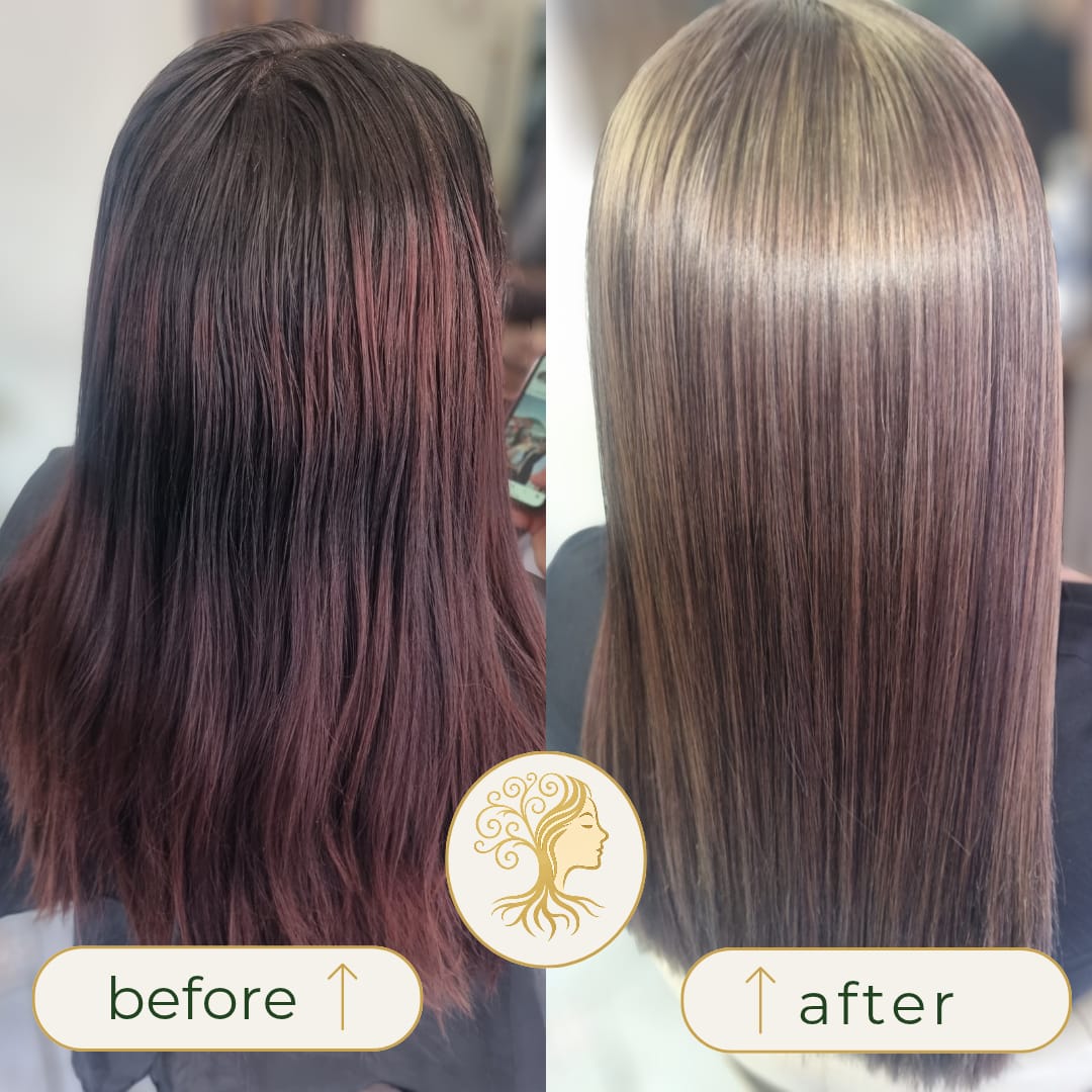 Before and after hair transformation by Rooted Hair Studio
