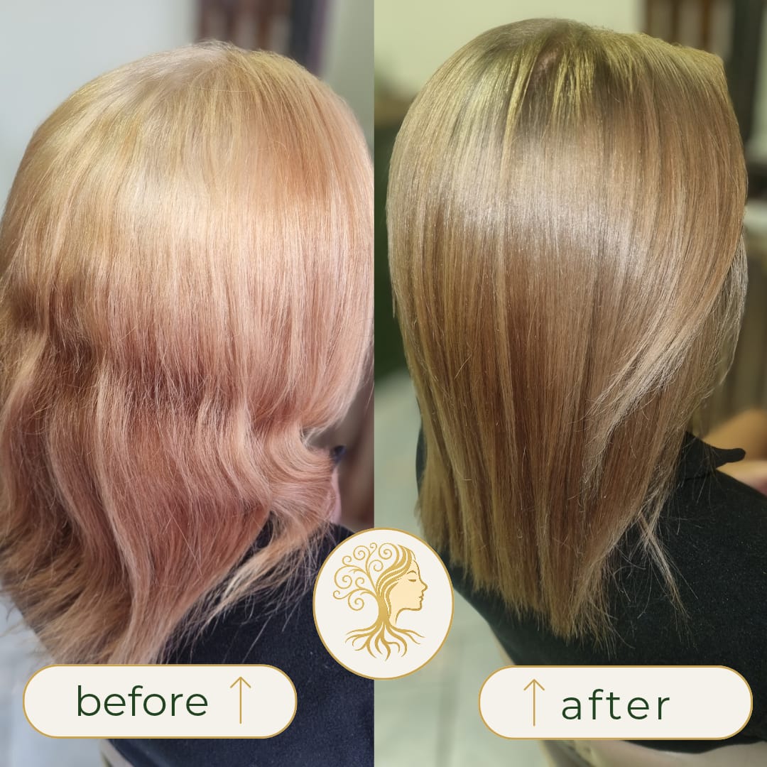 Before and after hair transformation by Rooted Hair Studio