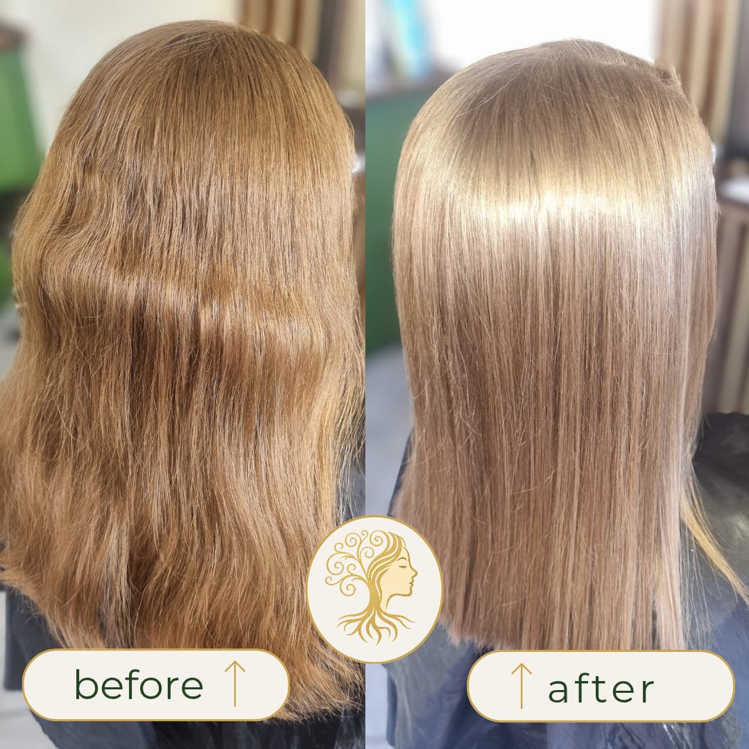 Before and after hair transformation by Rooted Hair Studio