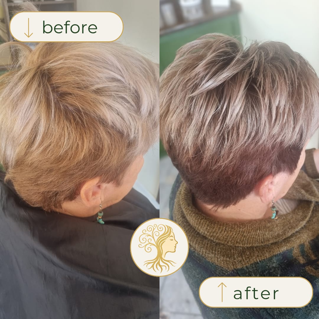 Before and after hair transformation by Rooted Hair Studio