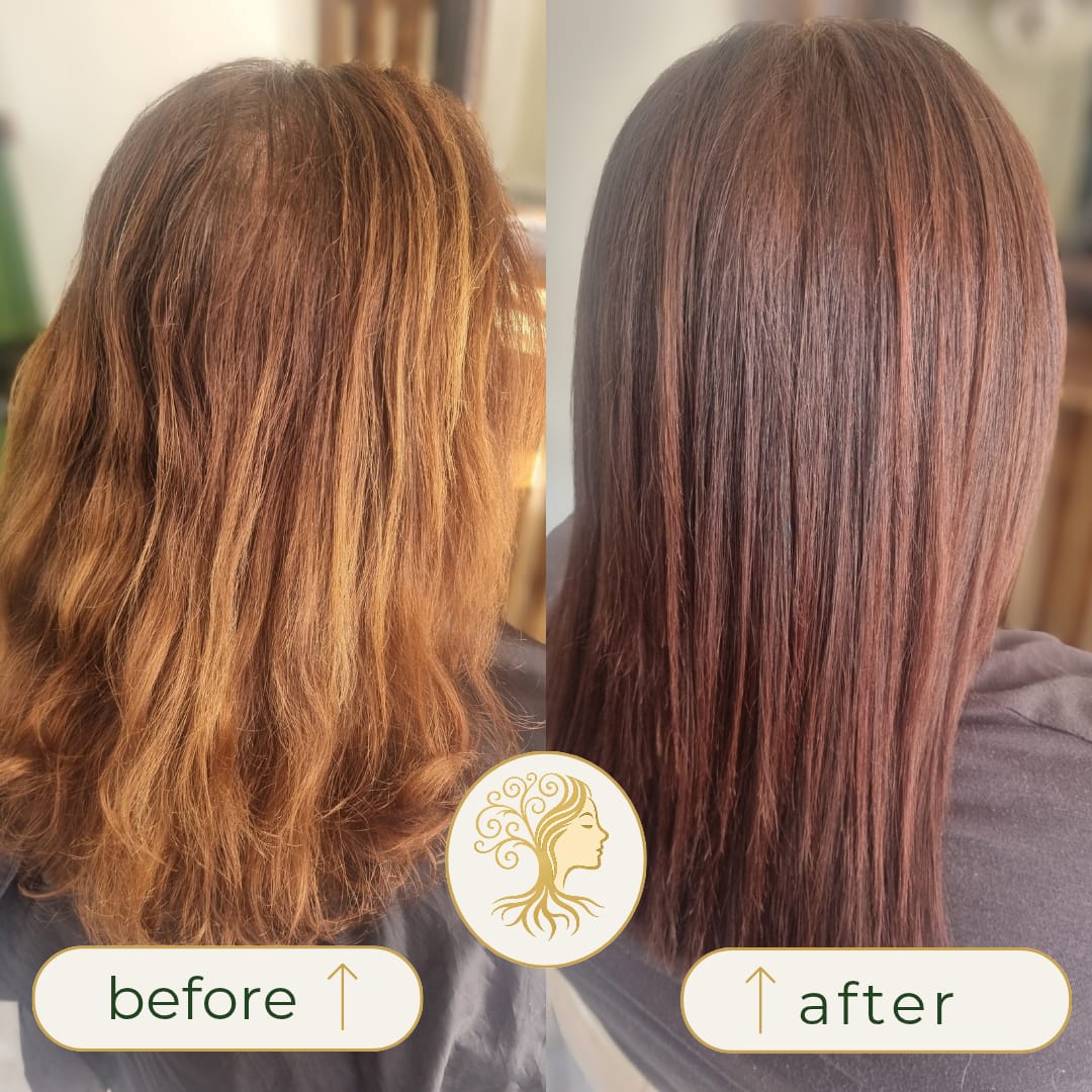 Before and after hair transformation by Rooted Hair Studio