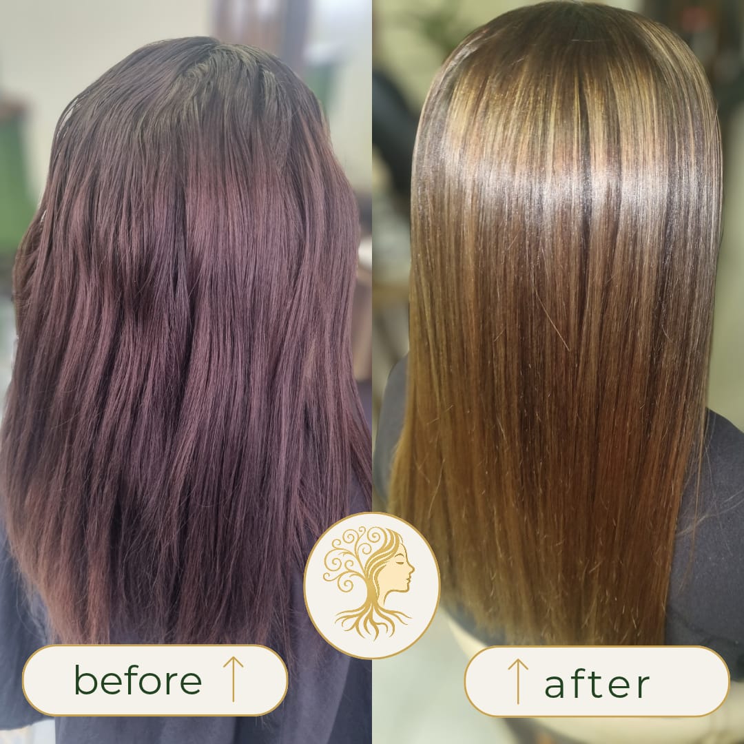 Before and after hair transformation by Rooted Hair Studio