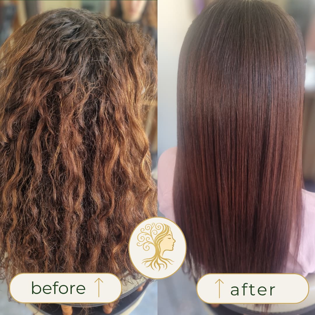 Before and after hair transformation by Rooted Hair Studio