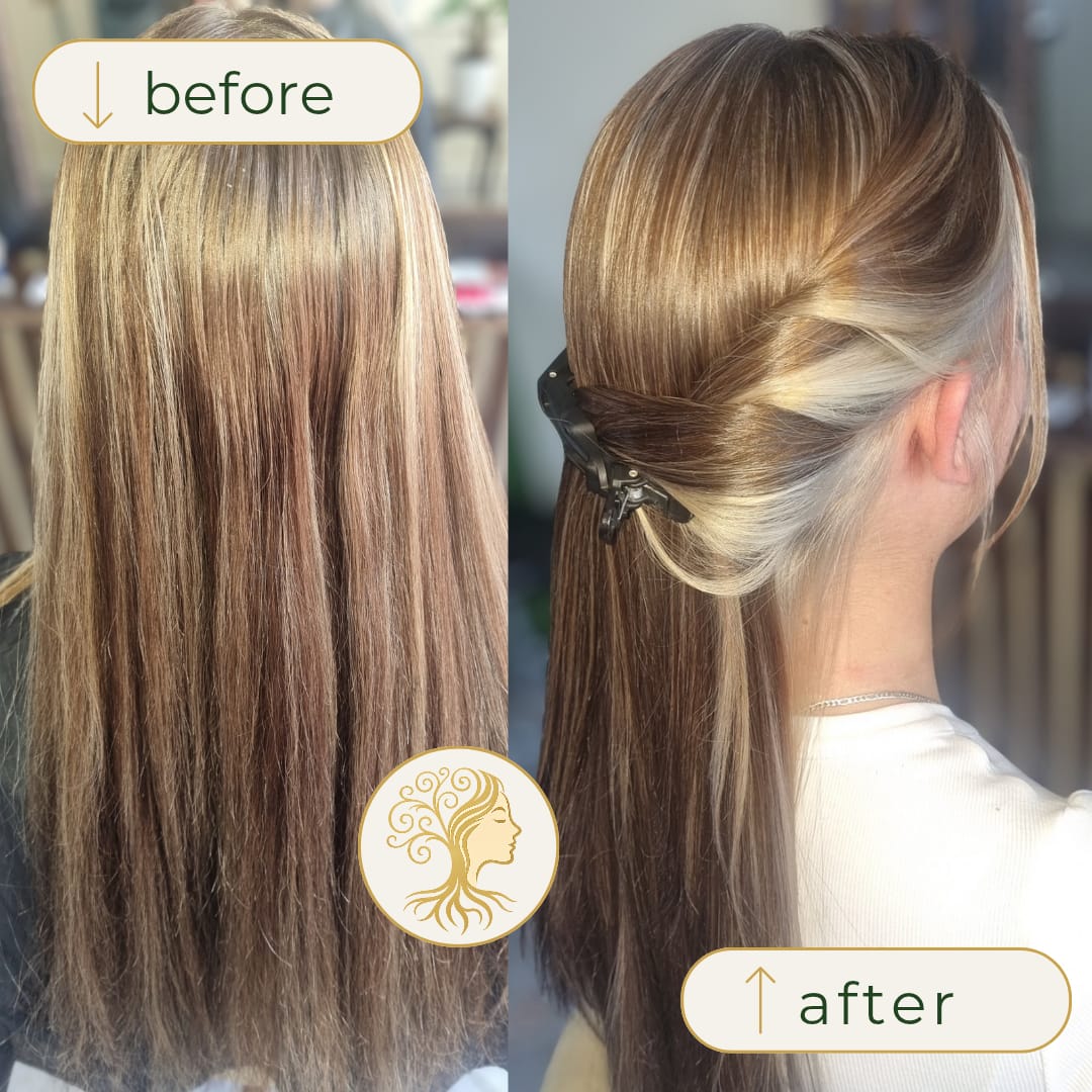 Before and after hair transformation by Rooted Hair Studio