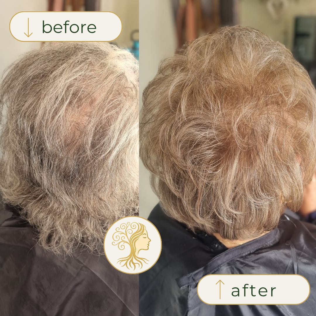 Before and after hair transformation by Rooted Hair Studio